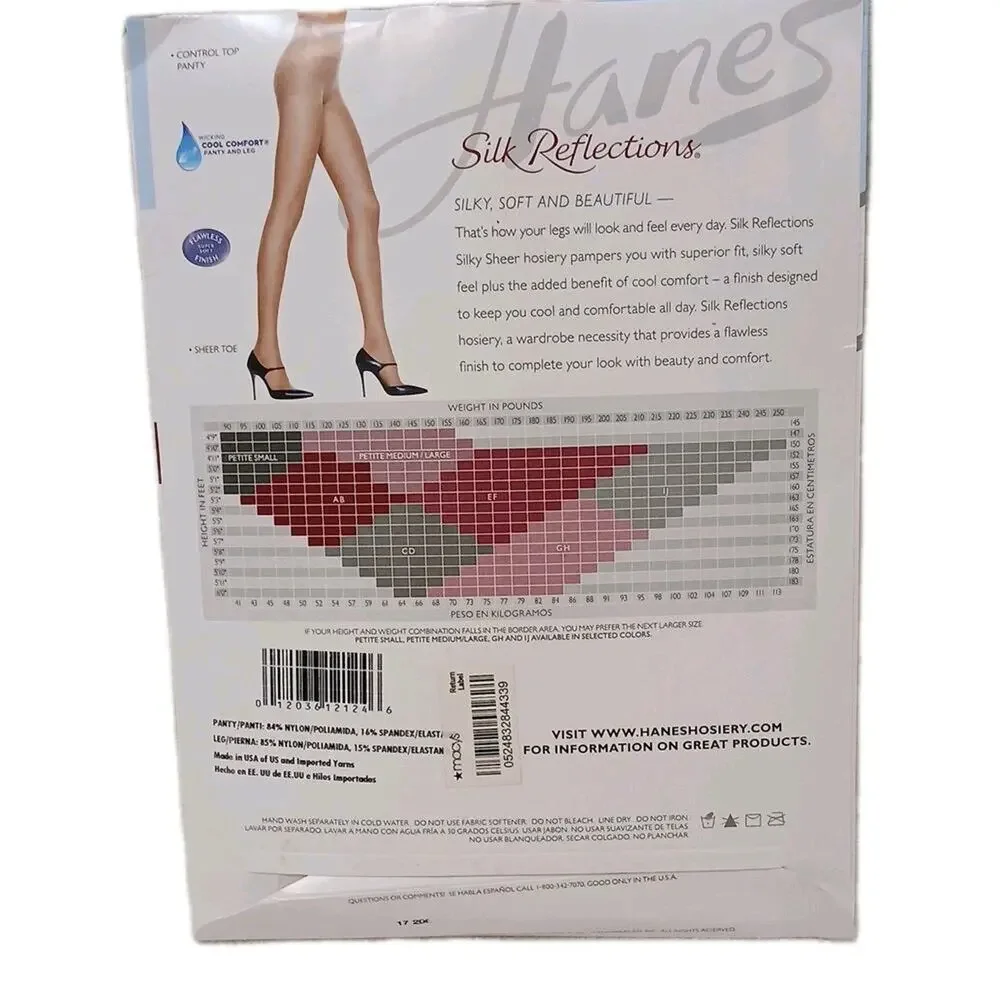 Discontinued Hanes Silky Sheer Cool Comfort WICKING Pantyhose Sz CD Little Color